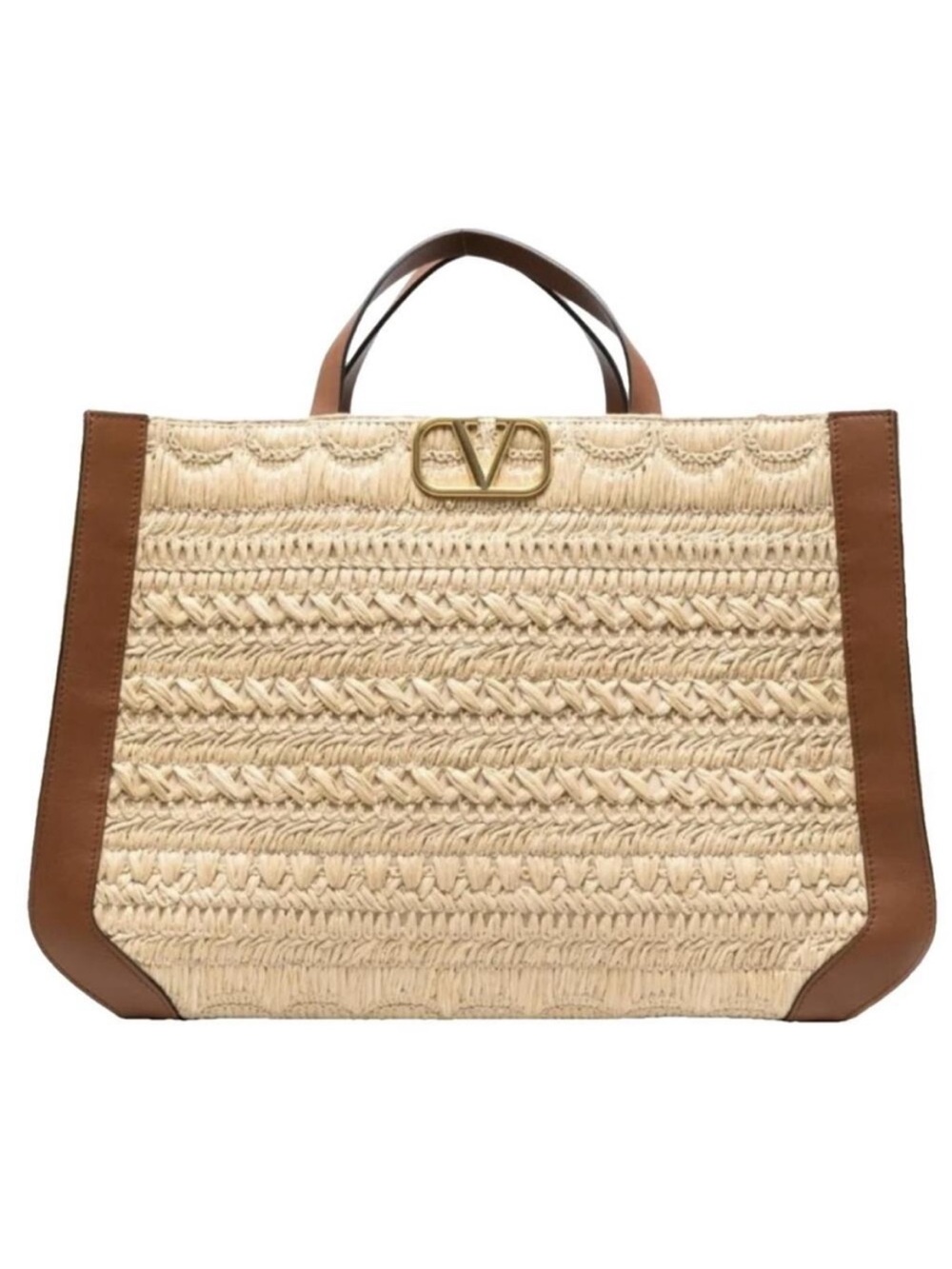 VALENTINO GARAVANI VLOGO embroidered raffia and leather tote bag
